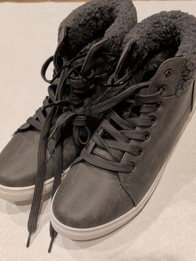 Women's Black Faux-Shearling High-Top Combat Boots